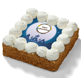 Sinterklaas slagroomtaart met slagroomtoefjes, nootrand en print met maan, daken en paard